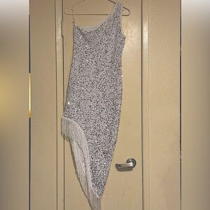 Sequence Dress with fringe trim